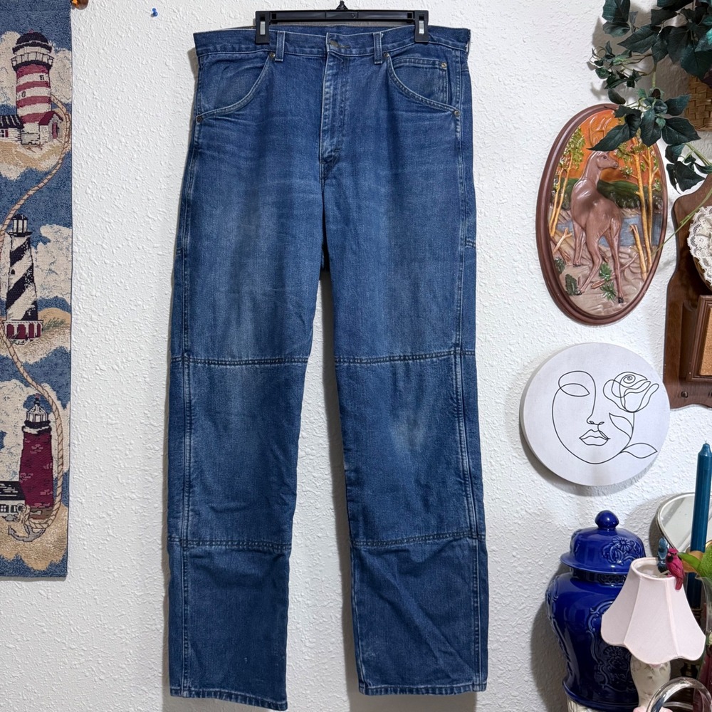 Vtg Draggin Jeans double knee‎ men's Relaxed Fit Carpenter Blue 38x34 USA made